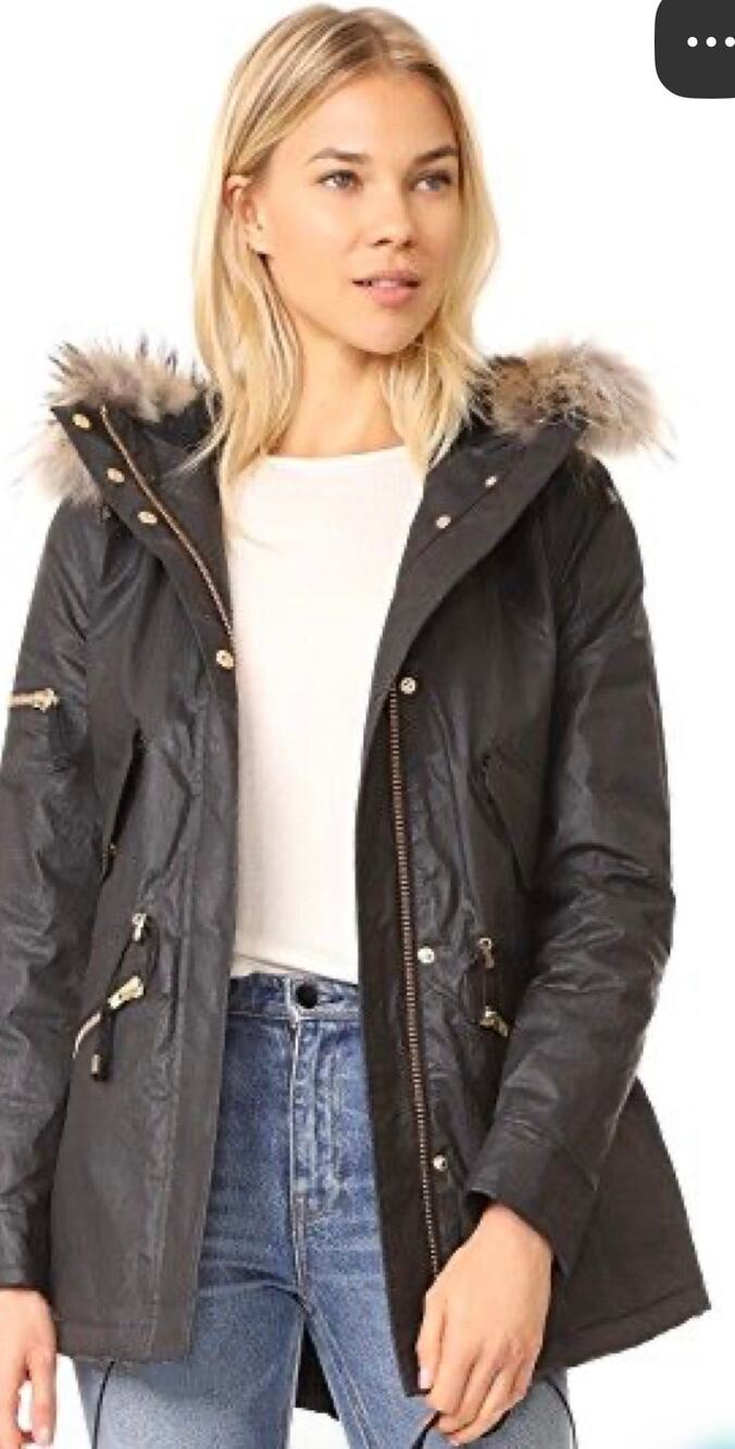 SAM. Hudson Waxed Canvas Coat Black Parka with Genuine Fur Trim Size XS $695